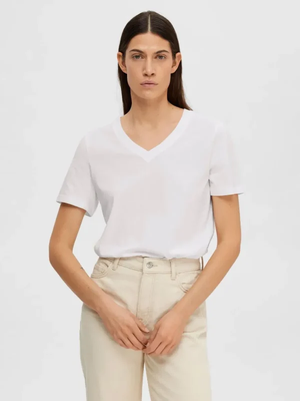 SELECTED KLASSISKA V-NECK T-SHIRT White Fashion