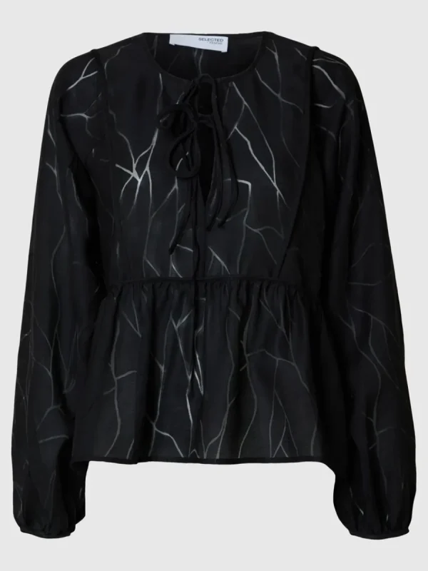SELECTED KNYTNING FRAM LÅNGÄRMAD BLUS Black Sale