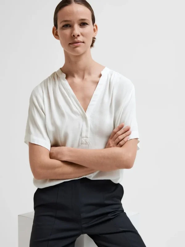 SELECTED KORTÄRMAD BLUS White Flash Sale