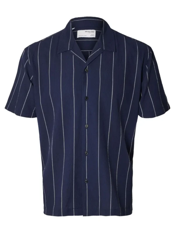 SELECTED KORTÄRMAD BOMULL SKJORTA Blue Cheap