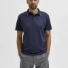 SELECTED KORTÄRMAD COOLMAX® PIKÉTRÖJA Blue Sale