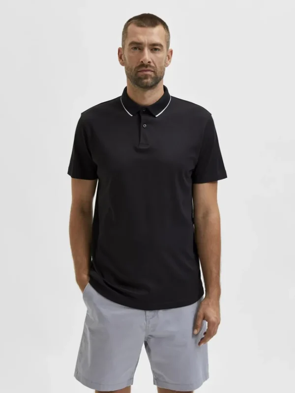 SELECTED KORTÄRMAD COOLMAX® PIKÉTRÖJA Black Online