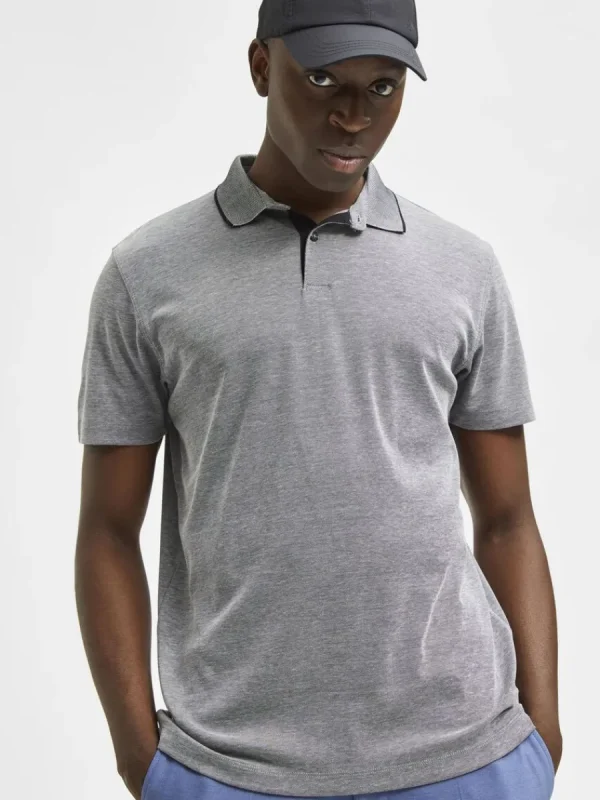 SELECTED KORTÄRMAD COOLMAX® PIKÉTRÖJA Grey Best