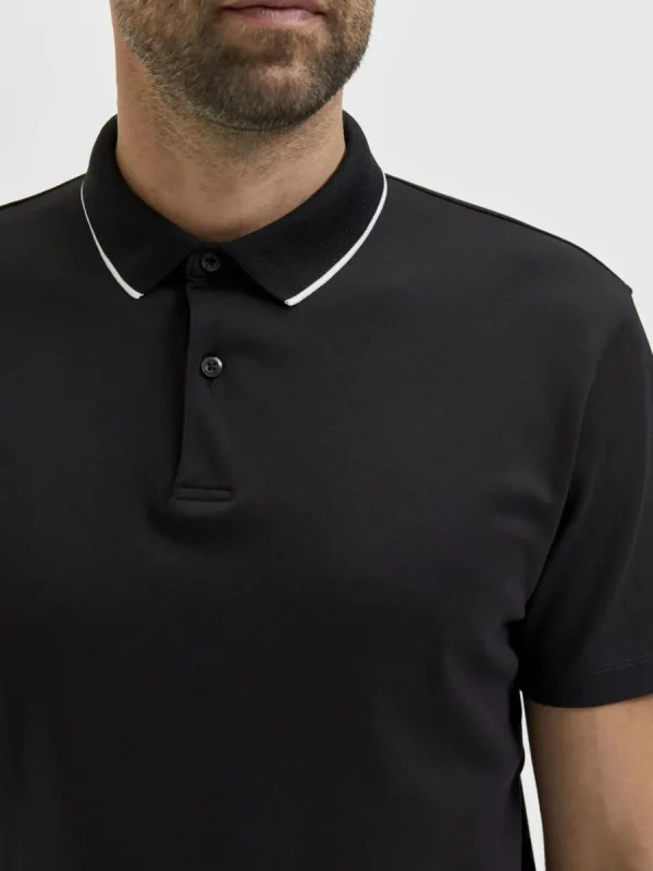 SELECTED KORTÄRMAD COOLMAX® PIKÉTRÖJA Black Online