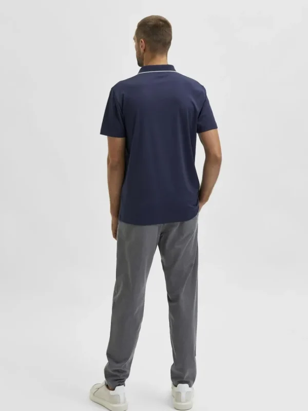 SELECTED KORTÄRMAD COOLMAX® PIKÉTRÖJA Blue Sale