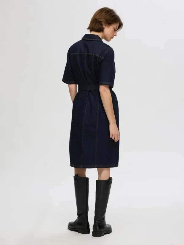 SELECTED KORTÄRMAD JEANSKLÄNNING Blue Store