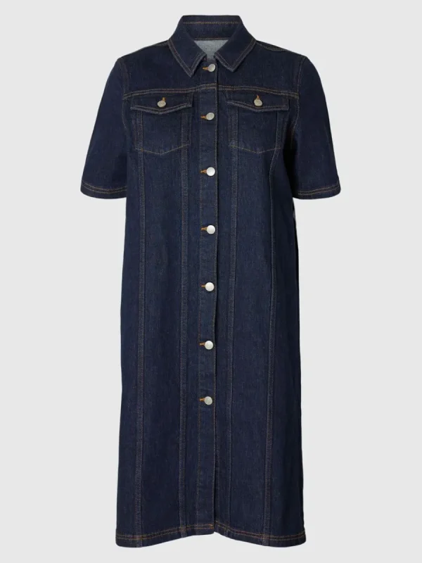 SELECTED KORTÄRMAD JEANSKLÄNNING Blue Store