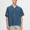 SELECTED KORTÄRMAD JEANSSKJORTA Blue Cheap
