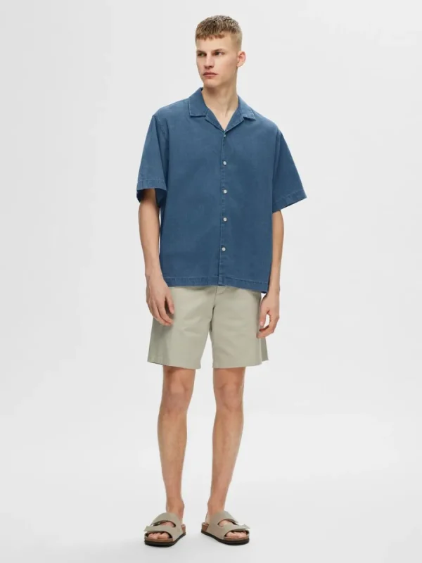 SELECTED KORTÄRMAD JEANSSKJORTA Blue Cheap