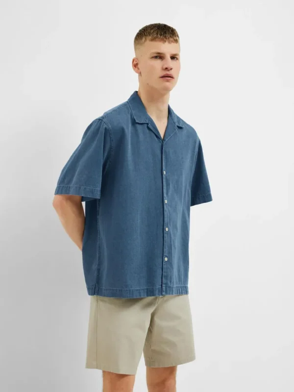 SELECTED KORTÄRMAD JEANSSKJORTA Blue Cheap