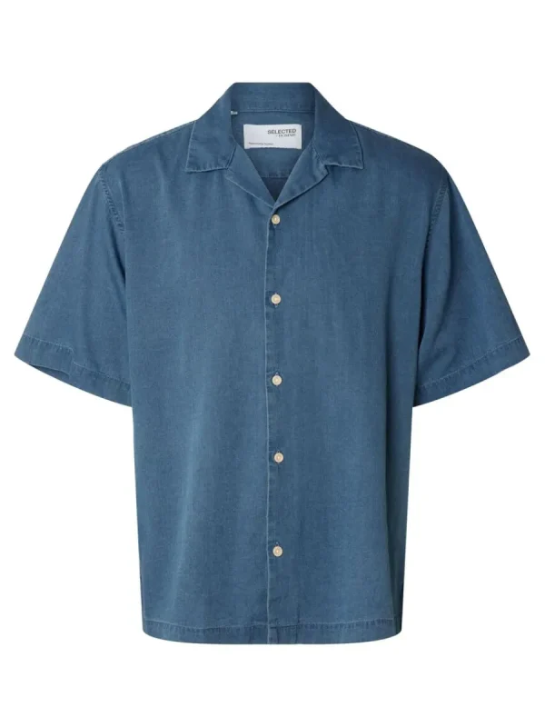 SELECTED KORTÄRMAD JEANSSKJORTA Blue Cheap
