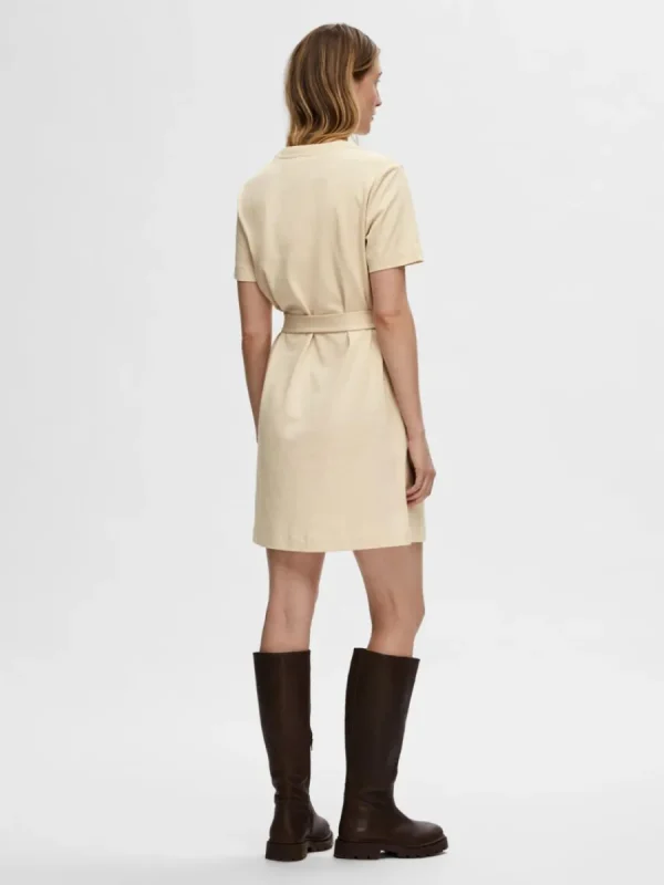 SELECTED KORTÄRMAD KORT KLÄNNING Beige Store