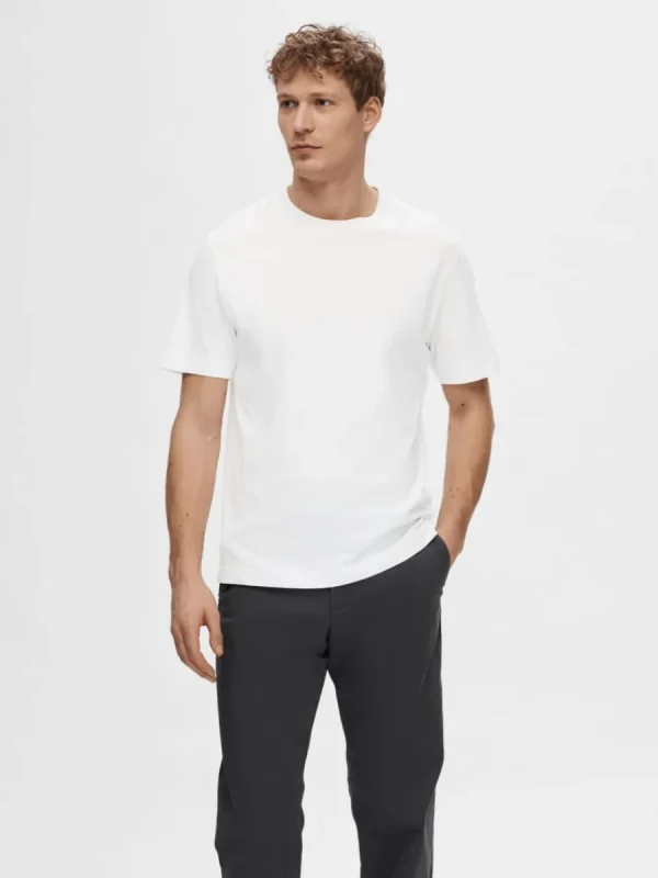 SELECTED KORTÄRMAD MED AVSLAPPNAD PASSFORM T-SHIRT White Flash Sale