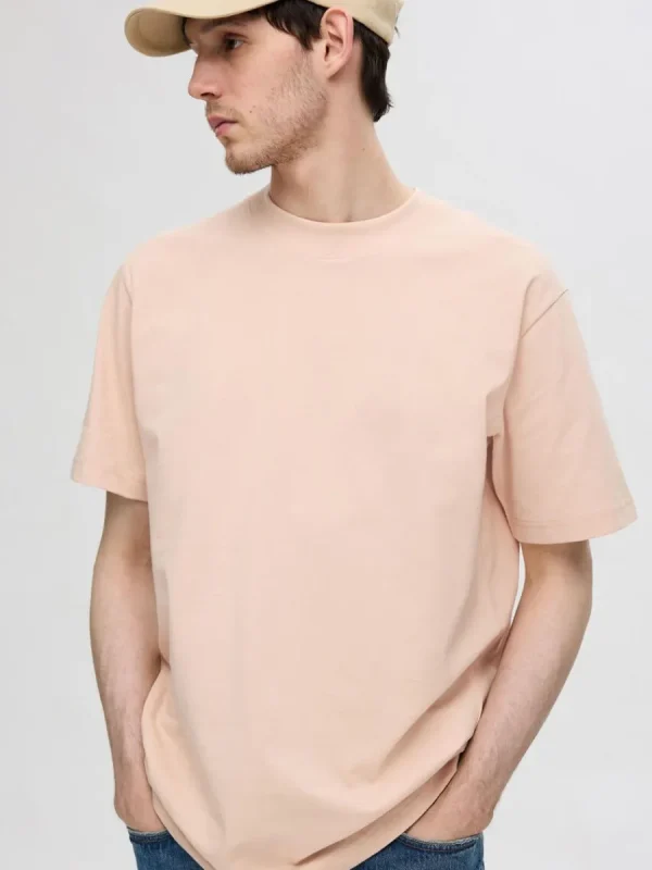 SELECTED KORTÄRMAD MED AVSLAPPNAD PASSFORM T-SHIRT Pink Cheap