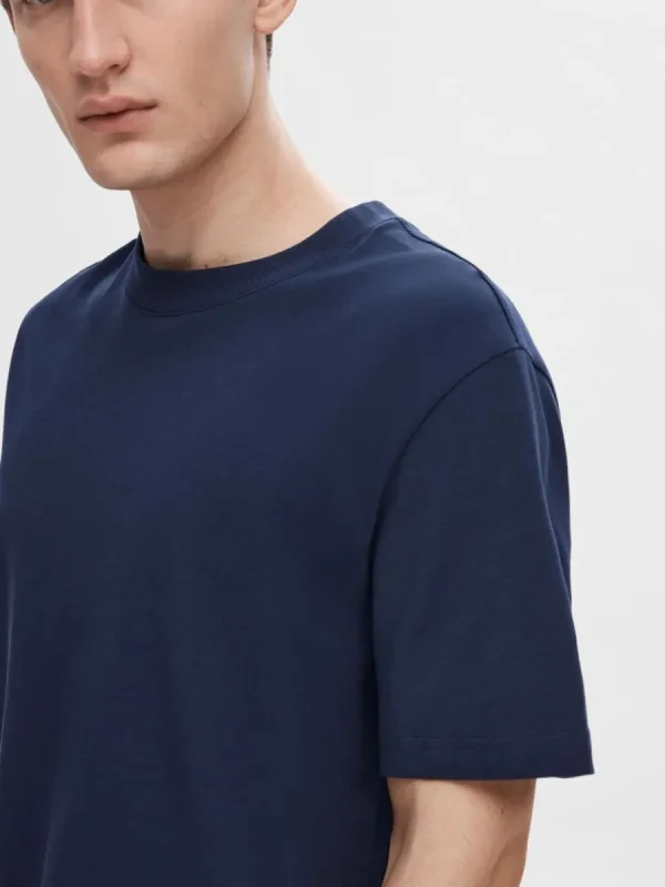 SELECTED KORTÄRMAD MED AVSLAPPNAD PASSFORM T-SHIRT Blue Hot