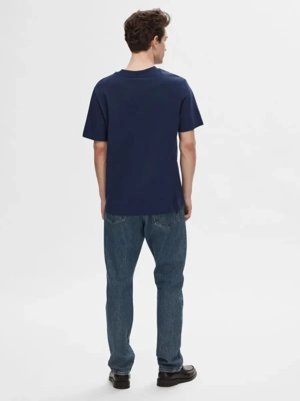 SELECTED KORTÄRMAD MED AVSLAPPNAD PASSFORM T-SHIRT Blue Hot