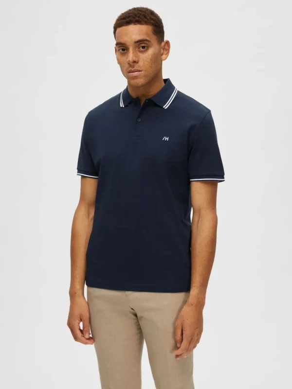 SELECTED KORTÄRMAD PIKÉTRÖJA Blue Discount