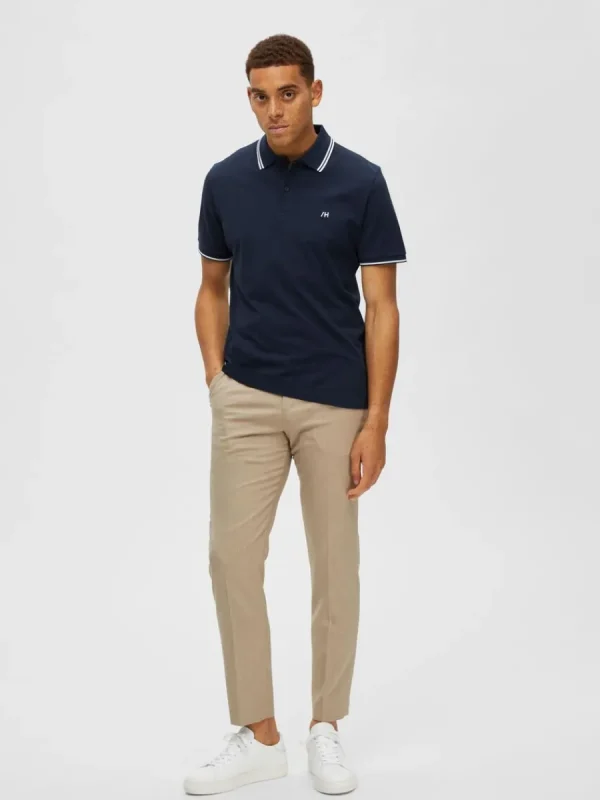 SELECTED KORTÄRMAD PIKÉTRÖJA Blue Discount