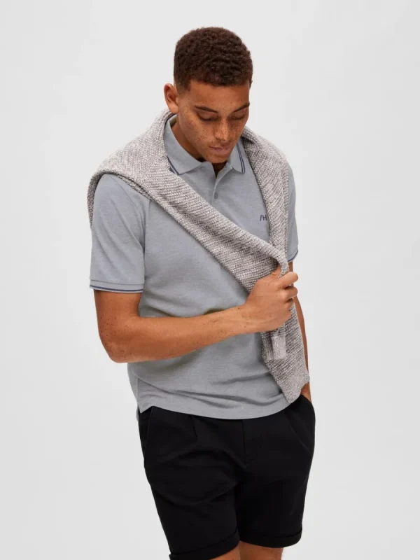 SELECTED KORTÄRMAD PIKÉTRÖJA Grey Cheap