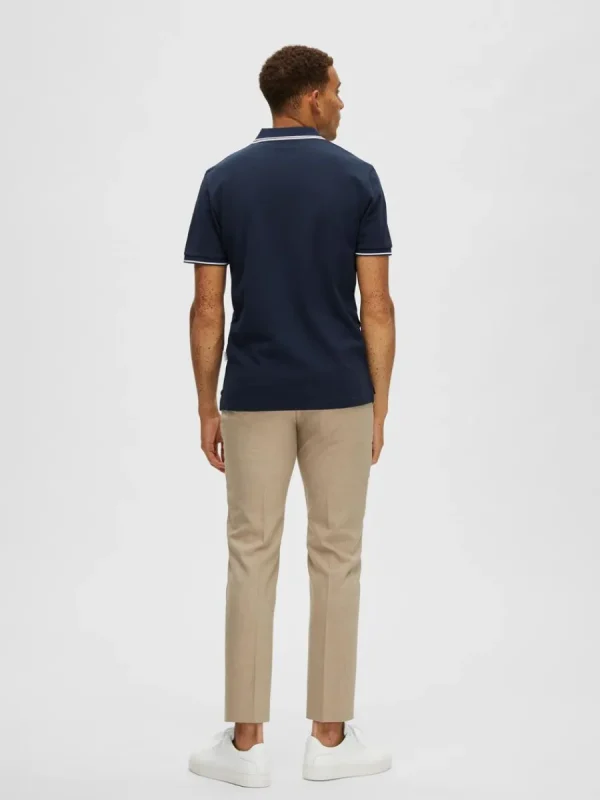 SELECTED KORTÄRMAD PIKÉTRÖJA Blue Discount