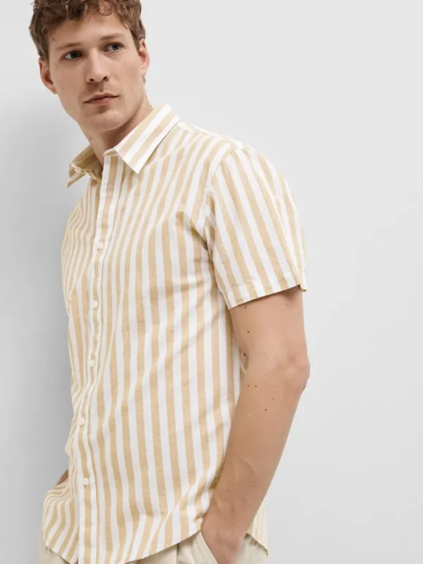 SELECTED KORTÄRMAD SKJORTA Beige Fashion