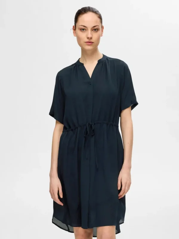 SELECTED KORTÄRMAD SKJORTKLÄNNING Blue Clearance