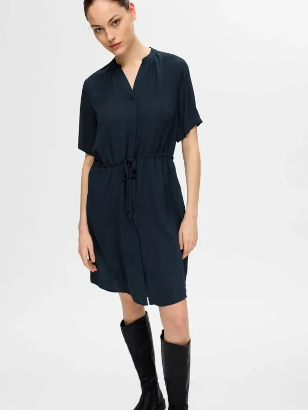 SELECTED KORTÄRMAD SKJORTKLÄNNING Blue Clearance