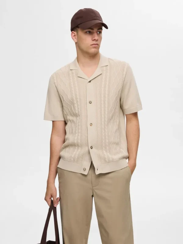 SELECTED KORTÄRMAD STICKAD KOFTA Beige Hot
