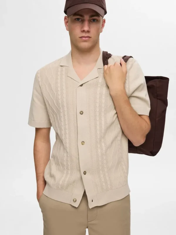 SELECTED KORTÄRMAD STICKAD KOFTA Beige Hot