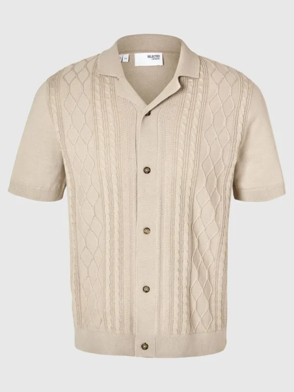 SELECTED KORTÄRMAD STICKAD KOFTA Beige Hot