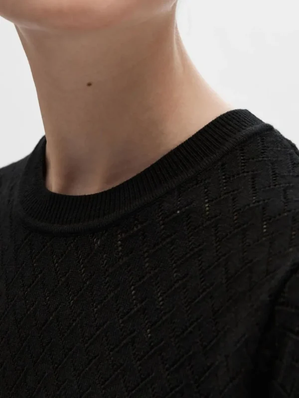 SELECTED KORTÄRMAD STICKAD MIDIKLÄNNING Black Clearance