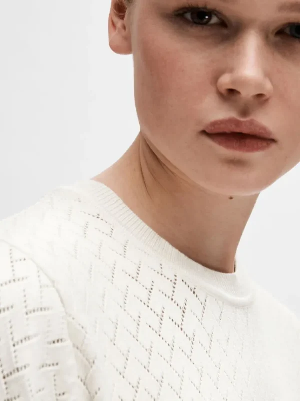 SELECTED KORTÄRMAD STICKAD MIDIKLÄNNING Beige Shop