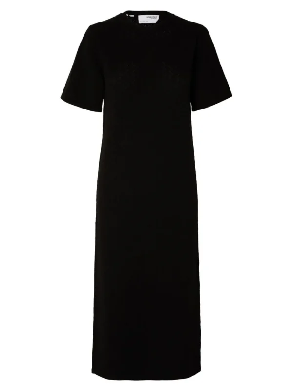 SELECTED KORTÄRMAD STICKAD MIDIKLÄNNING Black Clearance