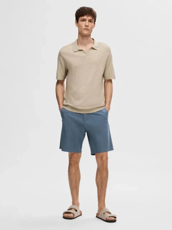 SELECTED KORTÄRMAD STICKAD PIKÉTRÖJA Beige Store