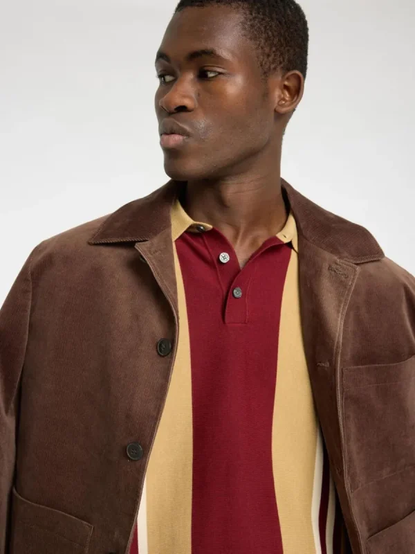SELECTED KORTÄRMAD STICKAD PIKÉTRÖJA Brown Cheap
