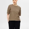 SELECTED KORTÄRMAD STICKAD TOPP Brown Hot
