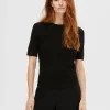 SELECTED KORTÄRMAD STICKAD TOPP Black Discount