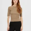 SELECTED KORTÄRMAD STICKAD TOPP Brown Clearance