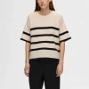 SELECTED KORTÄRMAD STICKAD TOPP Beige Clearance