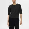SELECTED KORTÄRMAD STICKAD TOPP Grey New