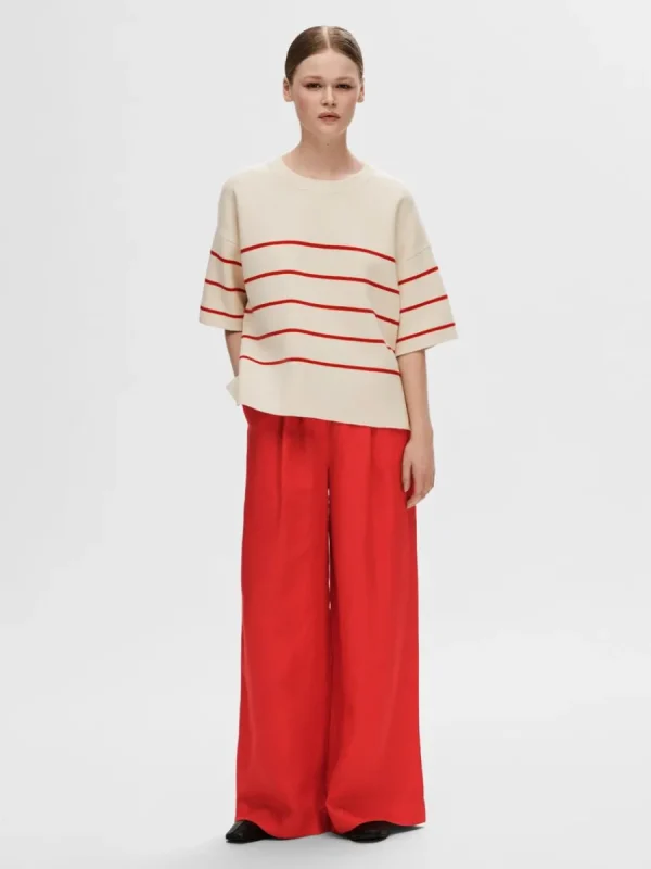 SELECTED KORTÄRMAD STICKAD TOPP Beige Best