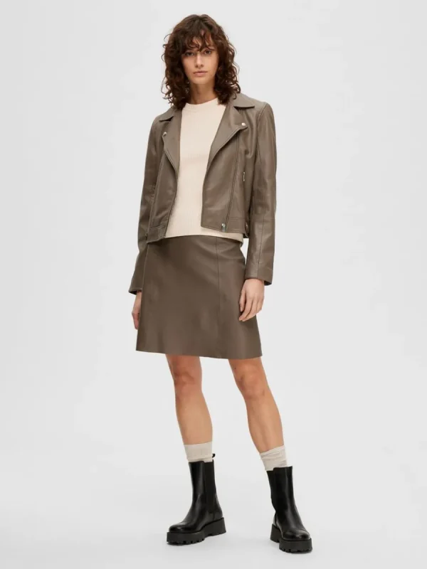 SELECTED KORTÄRMAD STICKAD TOPP Beige Fashion