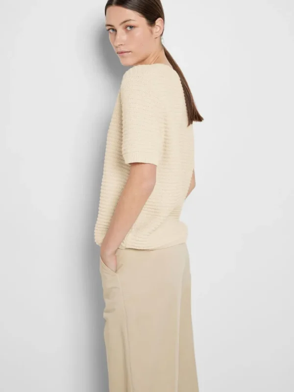 SELECTED KORTÄRMAD STICKAD TOPP Beige Hot