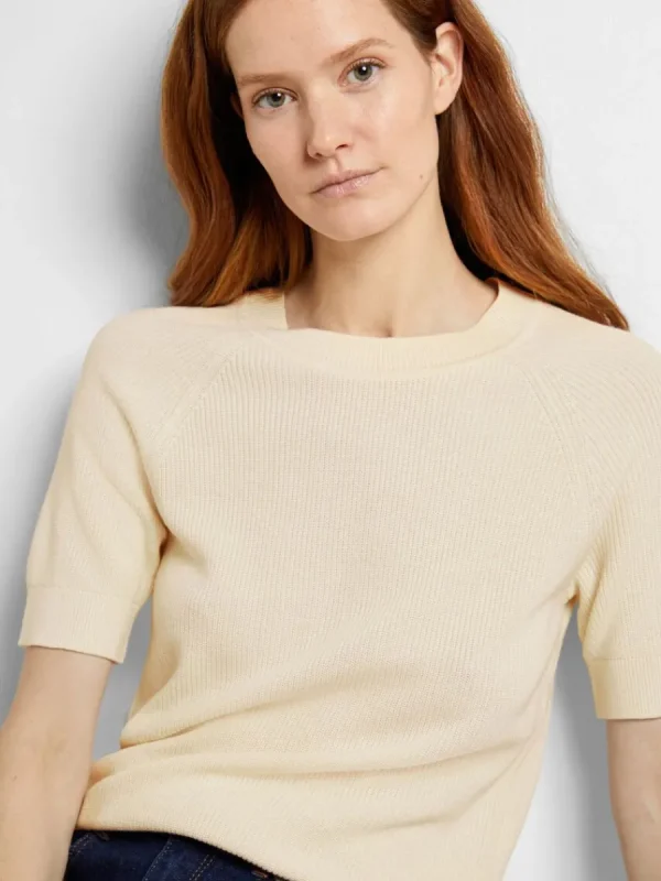 SELECTED KORTÄRMAD STICKAD TOPP Beige Shop