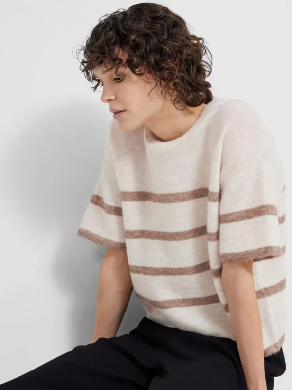 SELECTED KORTÄRMAD STICKAD TOPP Beige Store