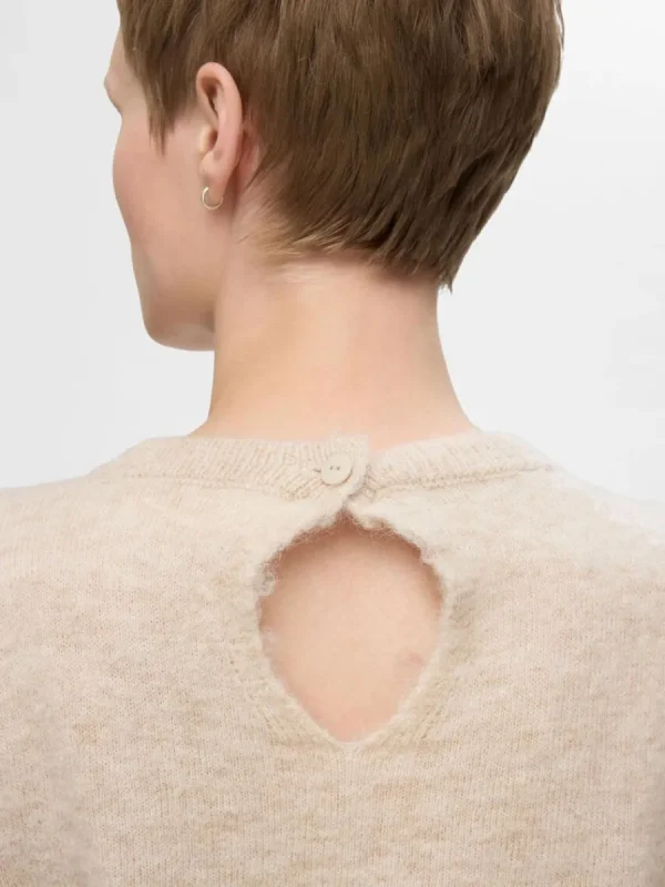SELECTED KORTÄRMAD STICKAD TOPP Beige Hot