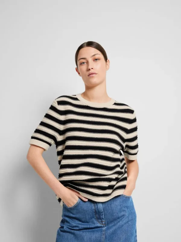SELECTED KORTÄRMAD STICKAD TOPP Beige Cheap