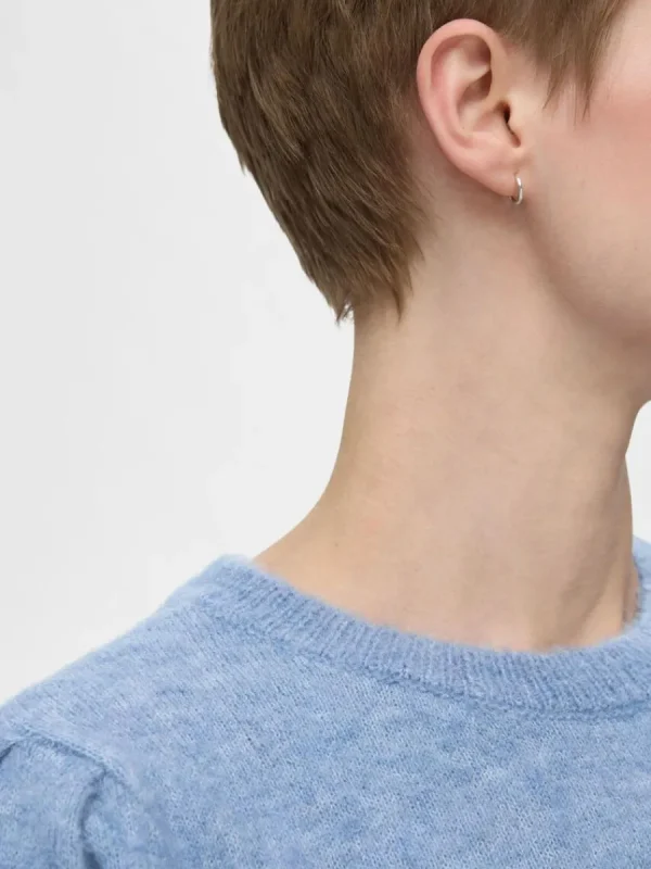 SELECTED KORTÄRMAD STICKAD TOPP Blue Sale