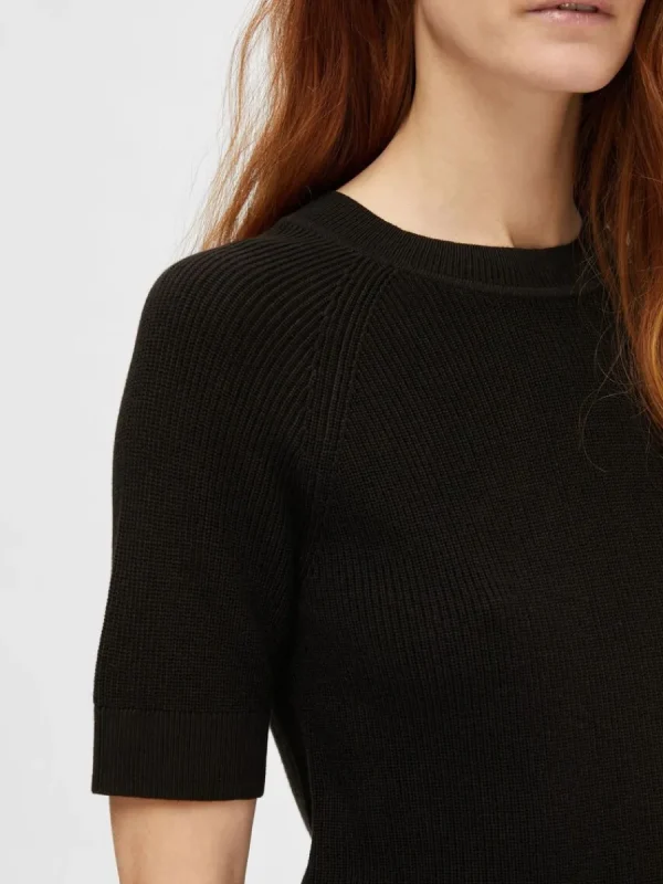 SELECTED KORTÄRMAD STICKAD TOPP Black Discount