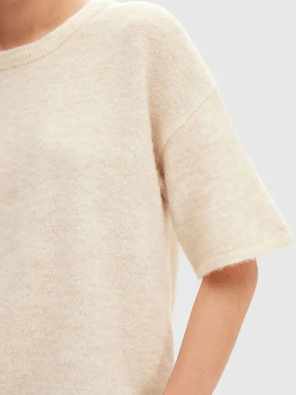 SELECTED KORTÄRMAD STICKAD TOPP Beige Hot